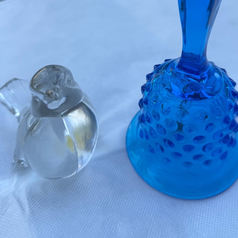 Fenton Hobnail Bell and Clear Bird (Unmarked) Vintage